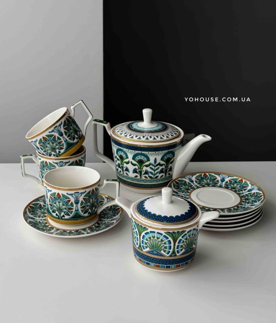 Чайний набір Oriental (6 чашок з блюдцями, чайник та цукорниця)
