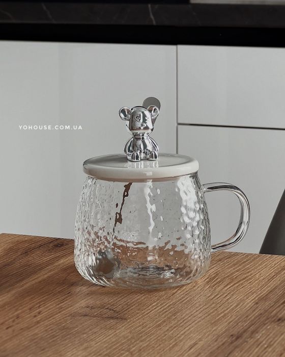 Горнятко з кришкою і ложкою Bear  400 мл (прозоре)
